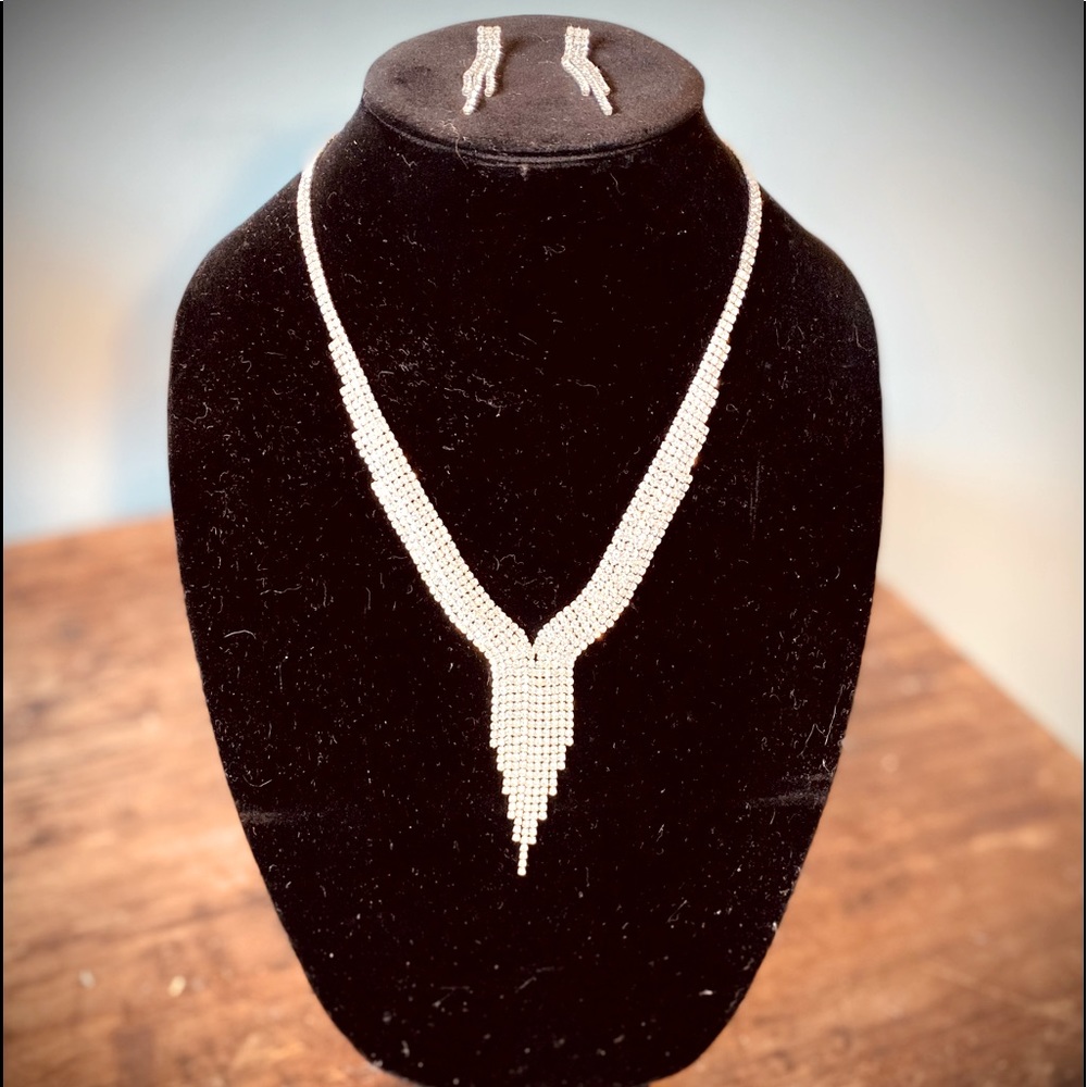 Crystal Waterfall Necklace Set NIB